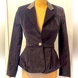 Alice and Olivia Velveteen + Leather Collar Jacket Cropped Blazer Small